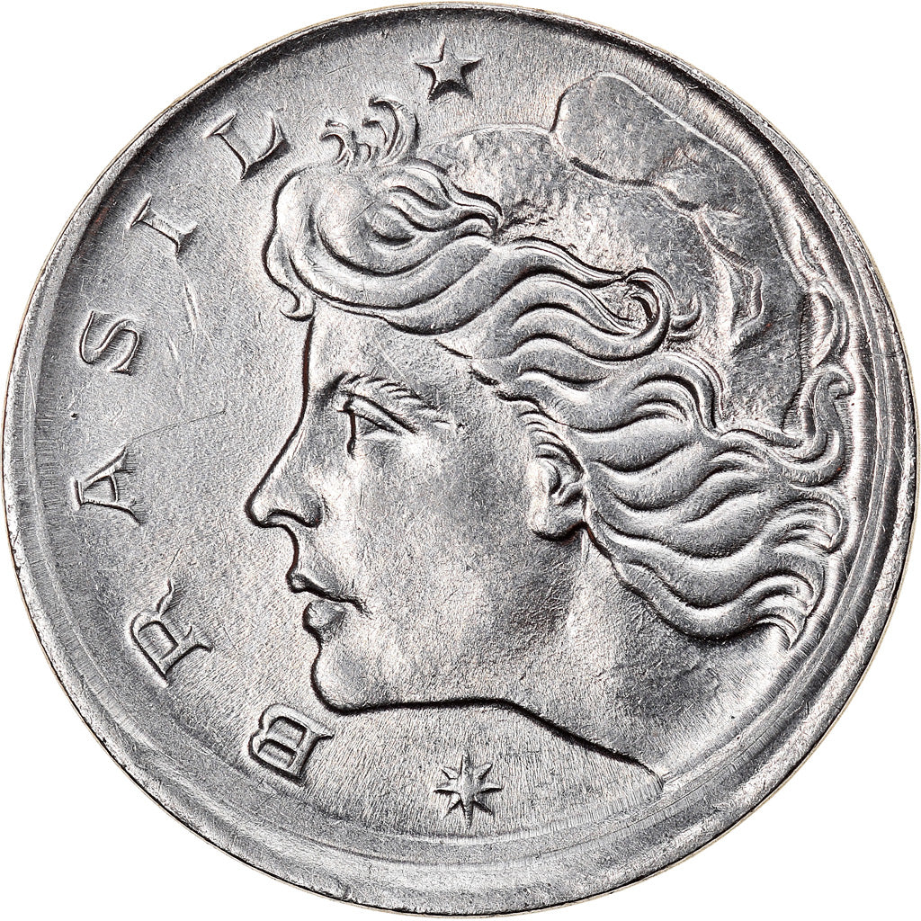 Moneta, Brasile, 5 Centavos, 1967, error broadstruck, BB+, Acciaio inossidabile