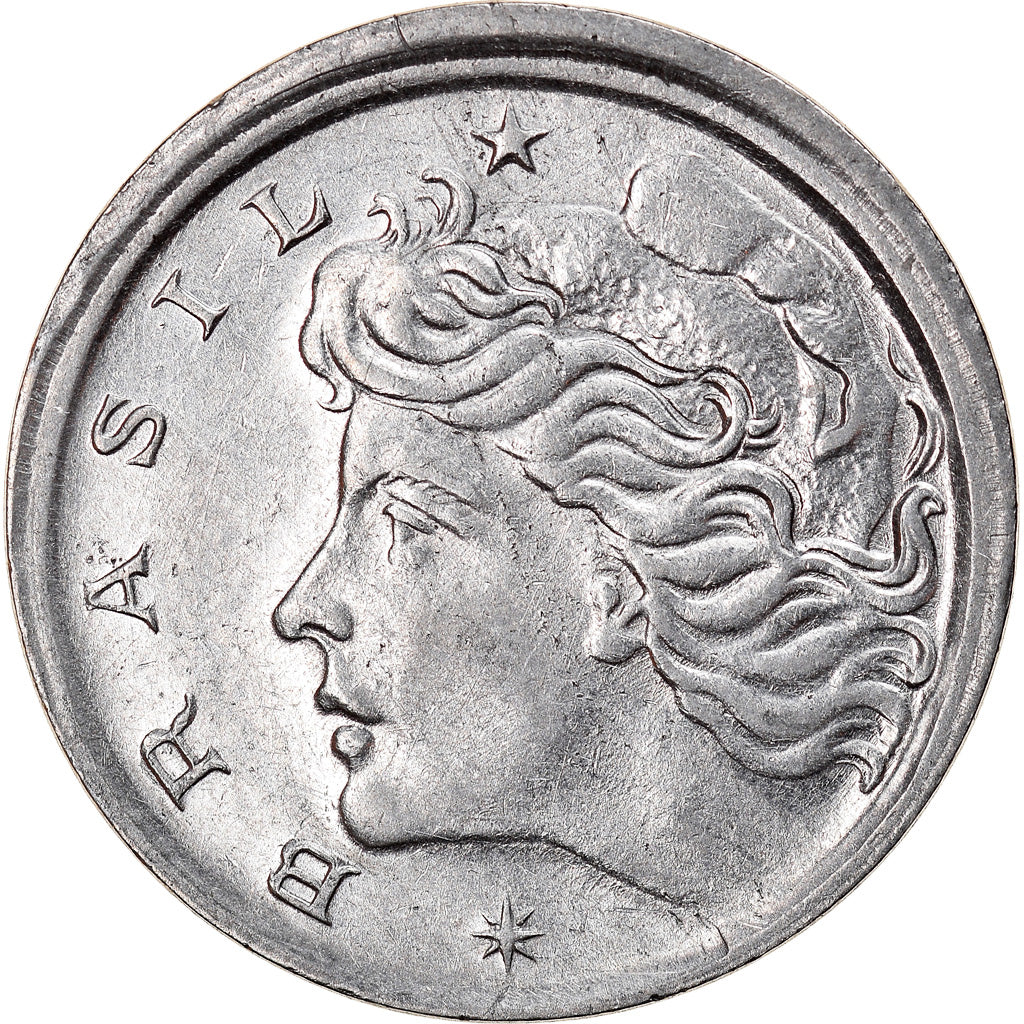 Moeda, Brasil, 5 Centavos, 1967, error broadstruck, AU(50-53), Aço Inoxidável