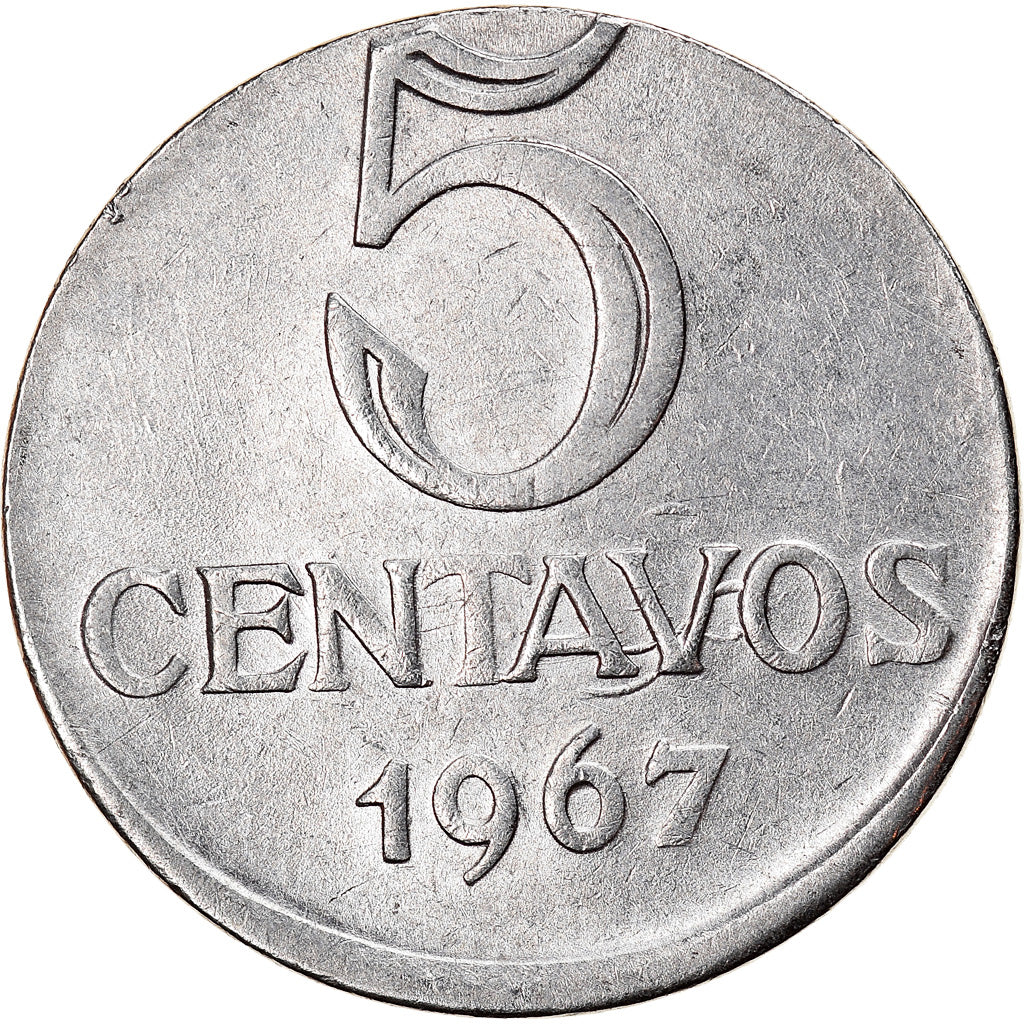 Moneta, Brasile, 5 Centavos, 1967, planchet error, BB+, Acciaio inossidabile