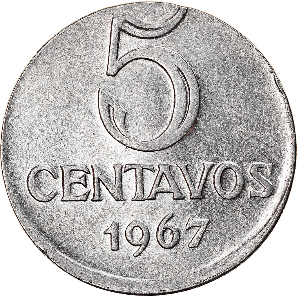 Moeda, Brasil, 5 Centavos, 1967, planchet error, AU(50-53), Aço Inoxidável