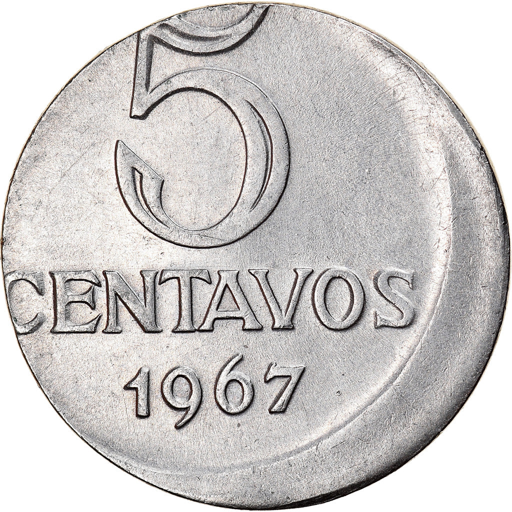 Moeda, Brasil, 5 Centavos, 1967, planchet error, AU(50-53), Aço Inoxidável