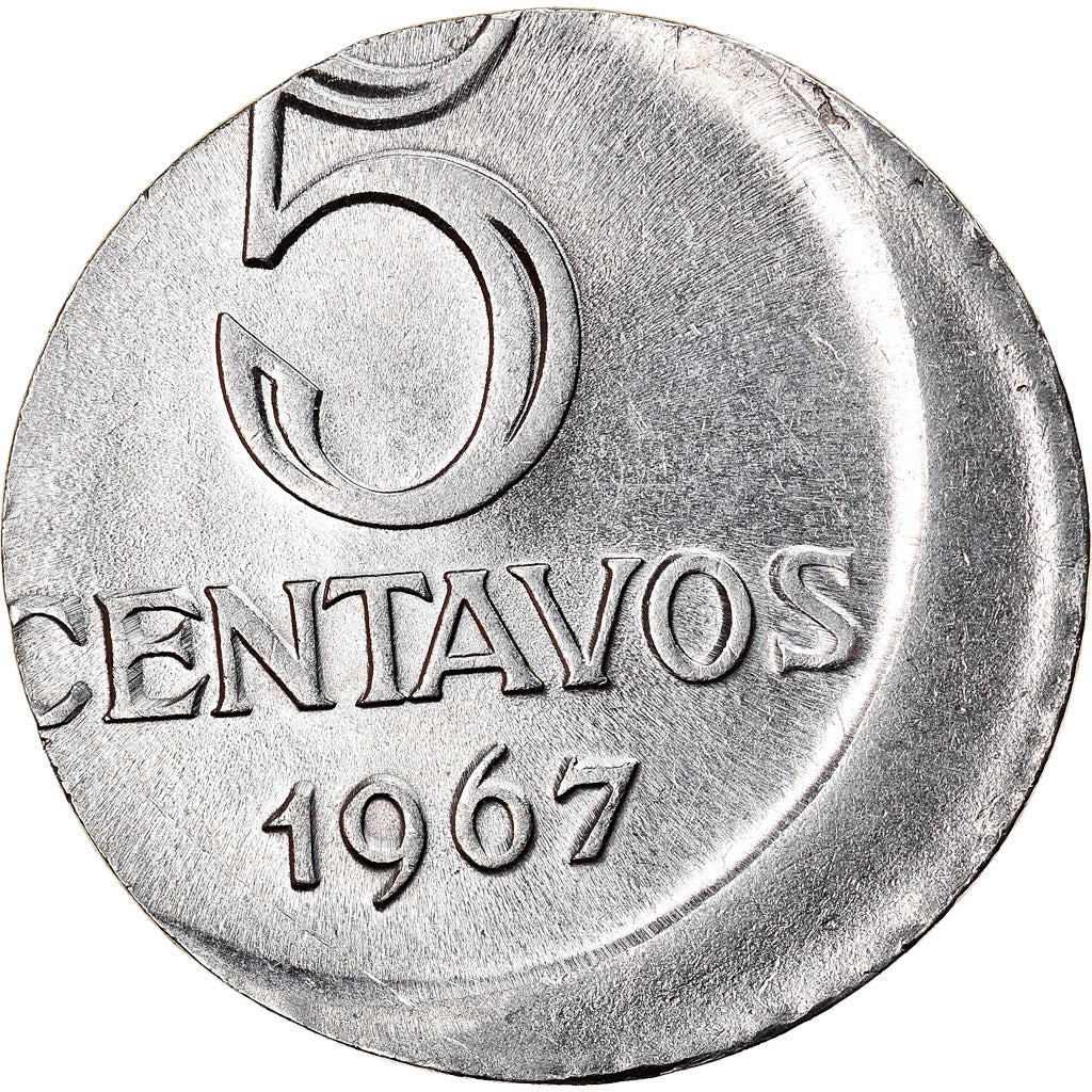 Moeda, Brasil, 5 Centavos, 1967, planchet error, AU(55-58), Aço Inoxidável