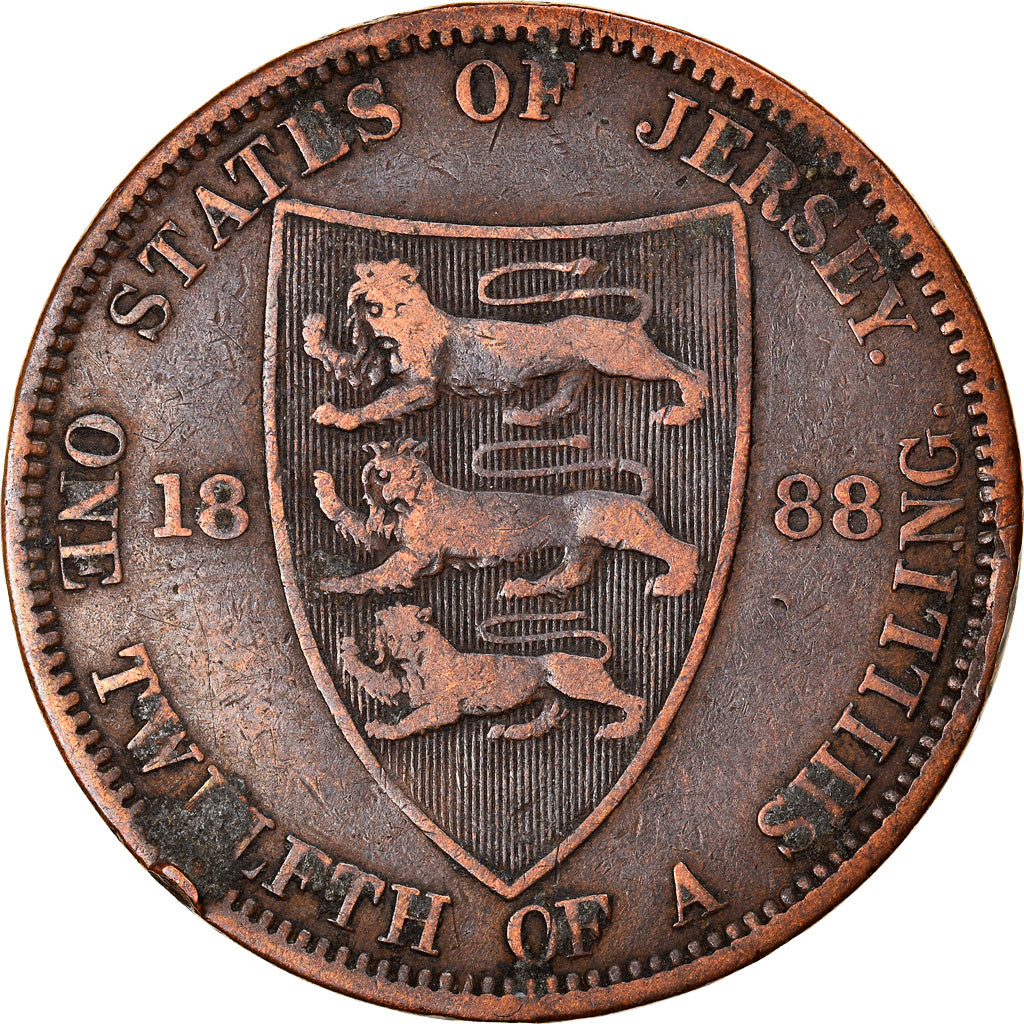 Monnaie, Jersey, Victoria, 1/12 Shilling, 1888, TB+, Bronze, KM:8