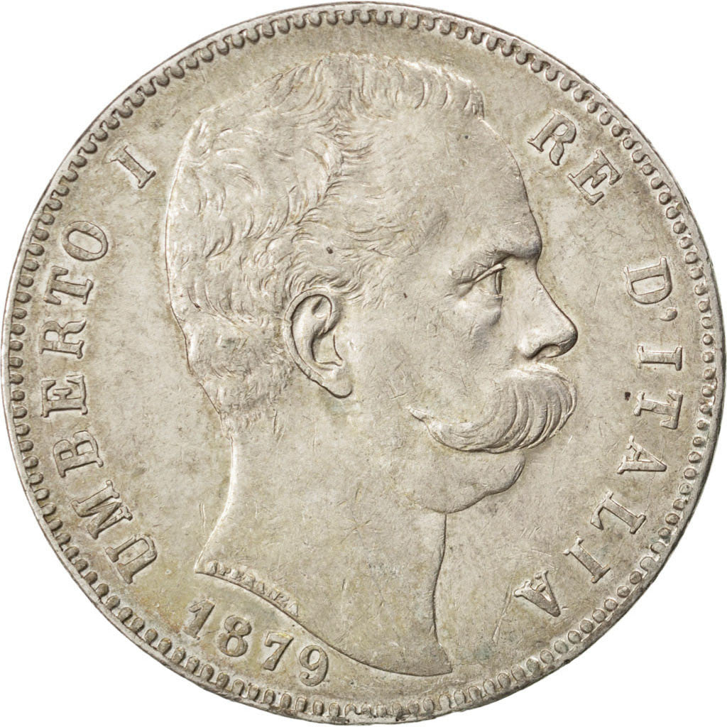 ITALY, 5 Lire, 1879, Rome, KM #20, AU(50-53), Silver, 24.94