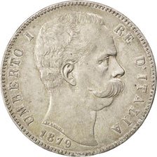 ITALY, 5 Lire, 1879, Rome, KM #20, AU(50-53), Silver, 24.94