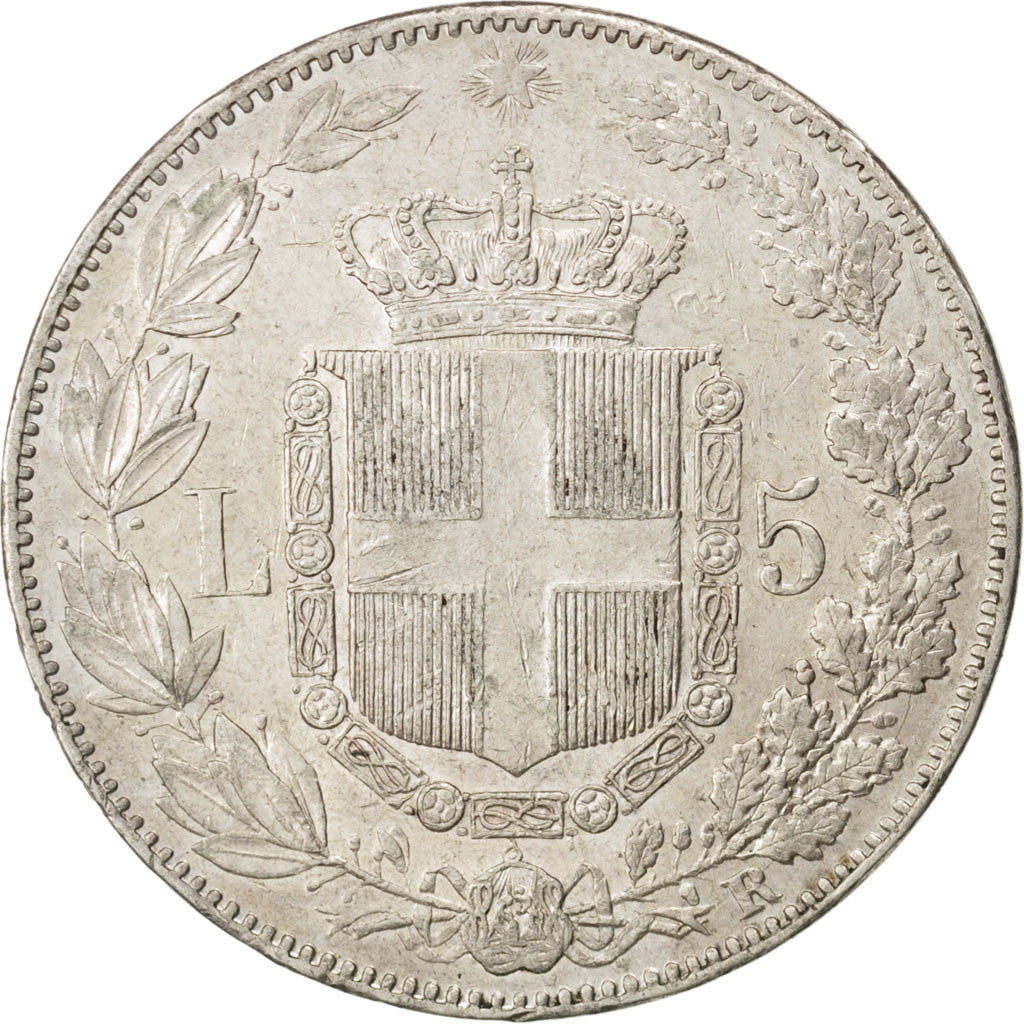 ITALY, 5 Lire, 1879, Rome, KM #20, AU(50-53), Silver, 24.94