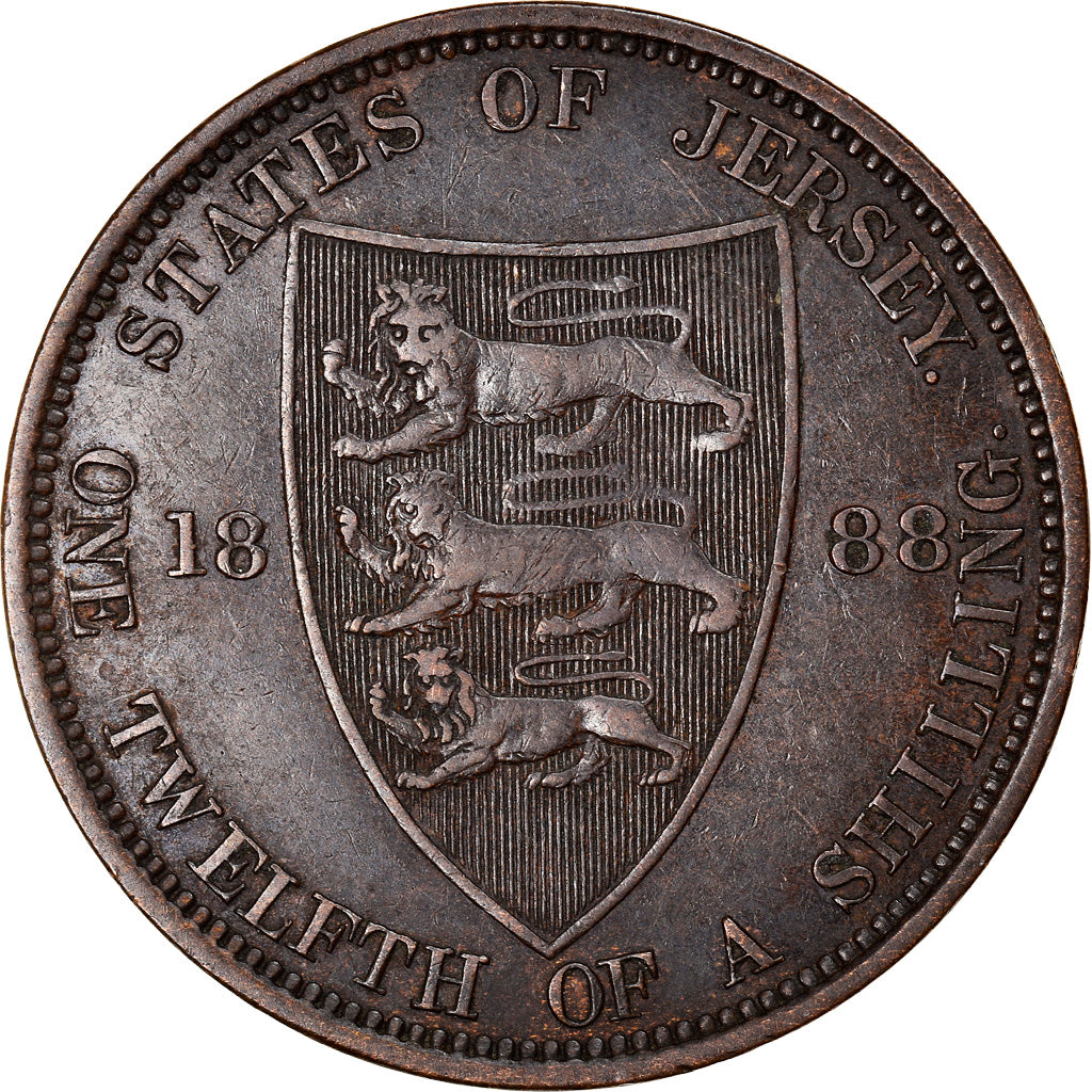 Coin, Jersey, Victoria, 1/12 Shilling, 1888, EF(40-45), Bronze, KM:8