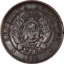 Moneta, Argentina, 2 Centavos, 1891, BB+, Bronzo, KM:33