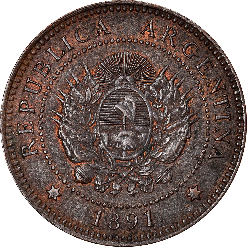 Coin, Argentina, Centavo, 1891, AU(50-53), Bronze, KM:32