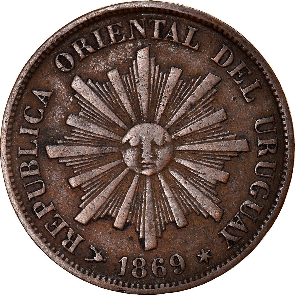 Moneta, Uruguay, Centesimo, 1869, Uruguay Mint, Paris, Berlin, Vienna, BB