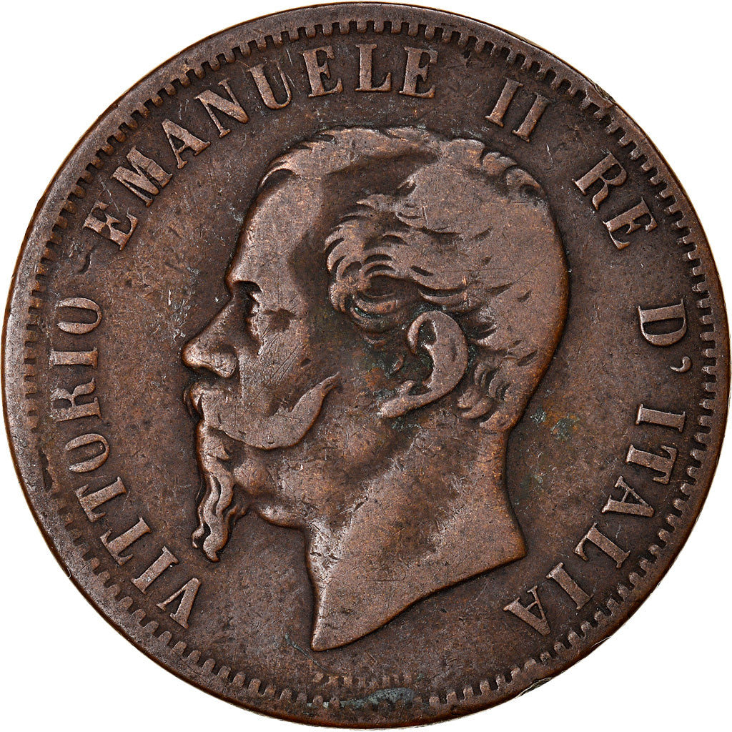 Moneda, Italia, Vittorio Emanuele II, 10 Centesimi, 1866, Naples, BC+, Cobre