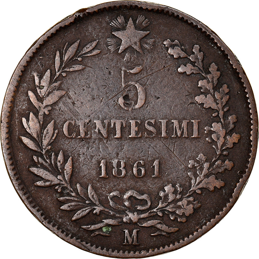 Münze, Italien, Vittorio Emanuele II, 5 Centesimi, 1861, Milan, S, Kupfer