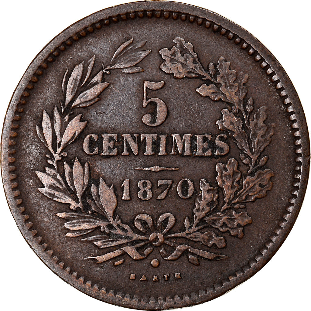 Moneta, Lussemburgo, William III, 5 Centimes, 1870, Utrecht, MB+, Bronzo