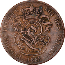 Moneta, Belgia, Leopold I, 2 Centimes, 1863, VF(20-25), Miedź, KM:4.2