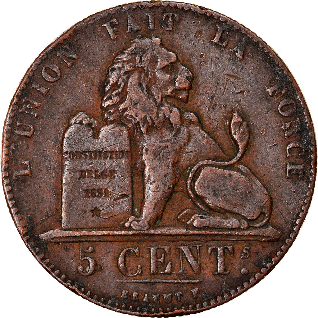 Coin, Belgium, Leopold I, 5 Centimes, 1852, VF(30-35), Copper, KM:5.1