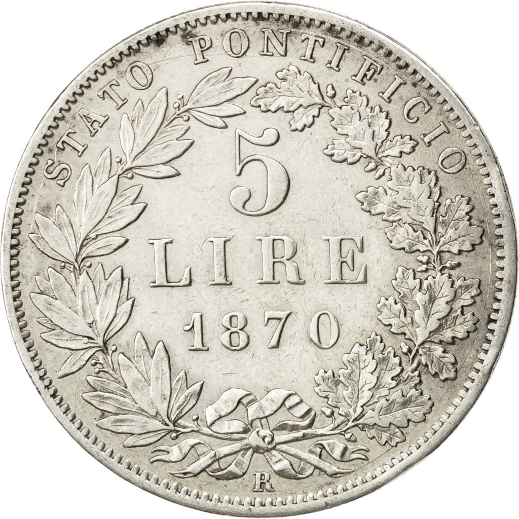 Vatican, Pie IX, 5 Lire 1870 XXIV-R, KM 1385