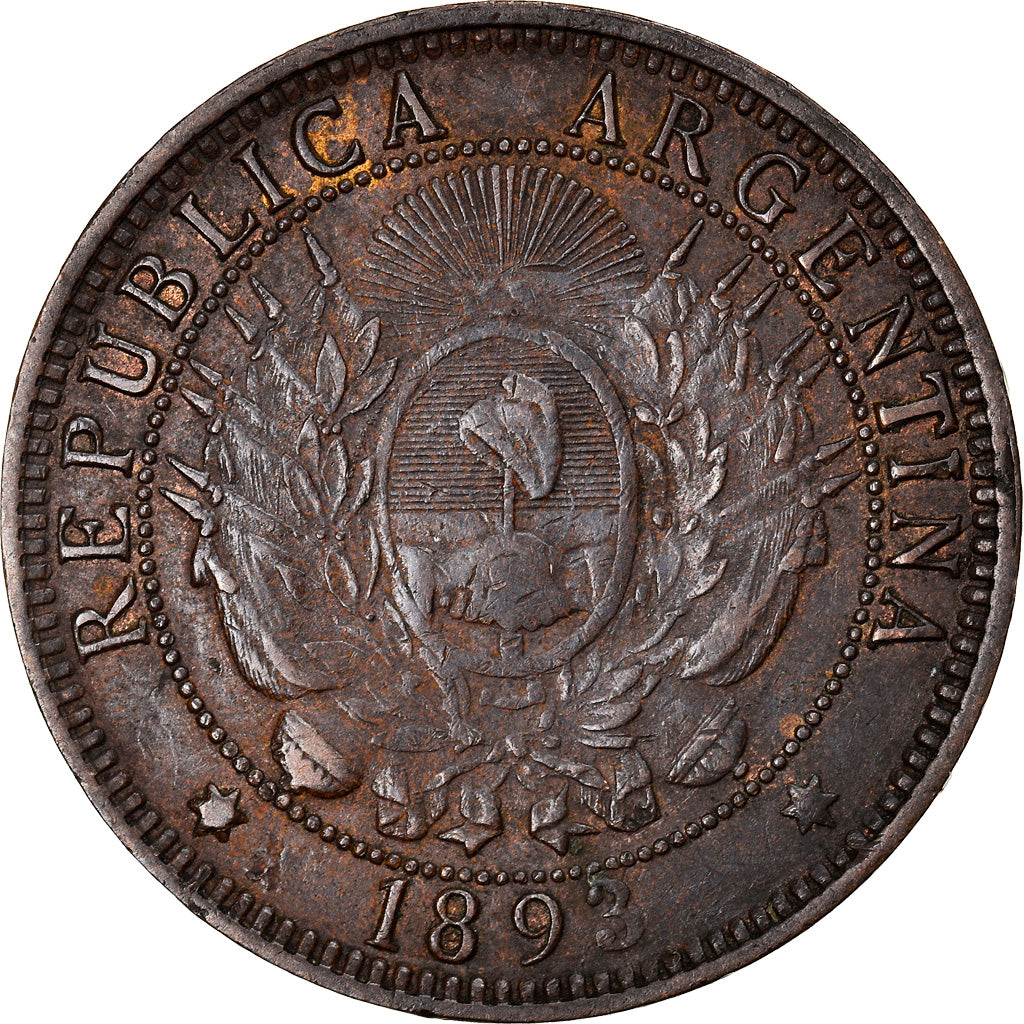 Coin, Argentina, 2 Centavos, 1893, EF(40-45), Bronze, KM:33