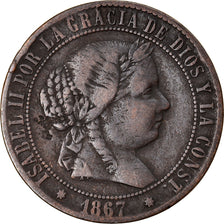 Münze, Spanien, Isabel II, 2-1/2 Centimos, 1867, Madrid, S+, Kupfer, KM:634.5