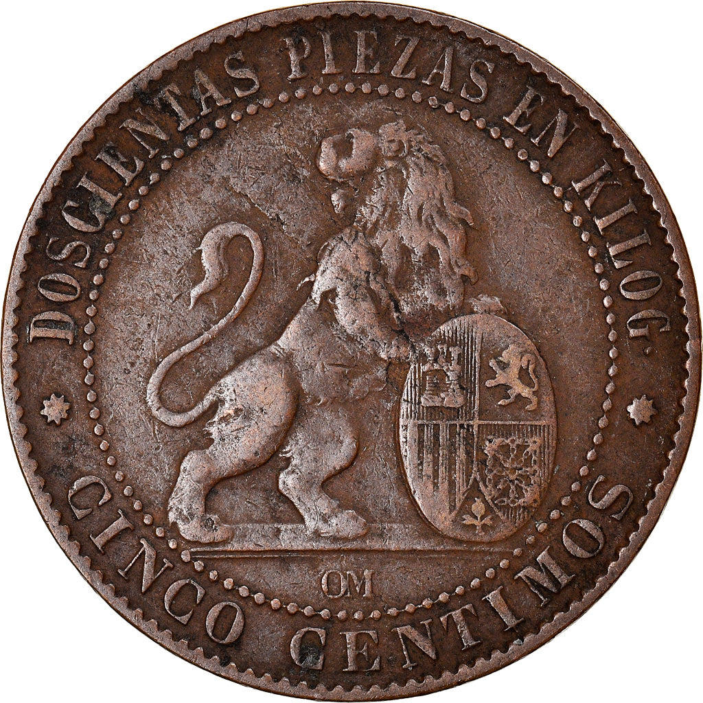 Münze, Spanien, Provisional Government, 5 Centimos, 1870, S, Kupfer, KM:662