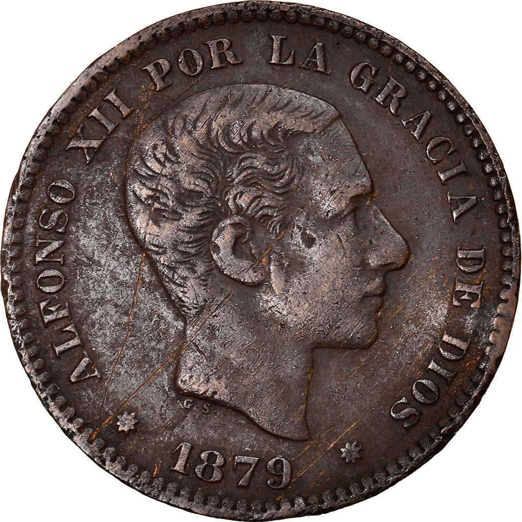 Moneta, Spagna, Alfonso XII, 5 Centimos, 1879, Madrid, MB+, Bronzo, KM:674