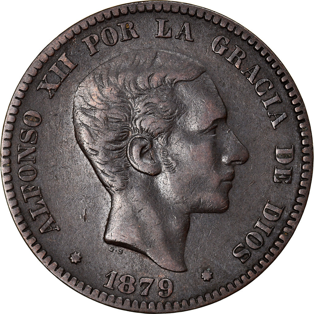 Münze, Spanien, Alfonso XII, 10 Centimos, 1879, Barcelona, SS, Bronze, KM:675