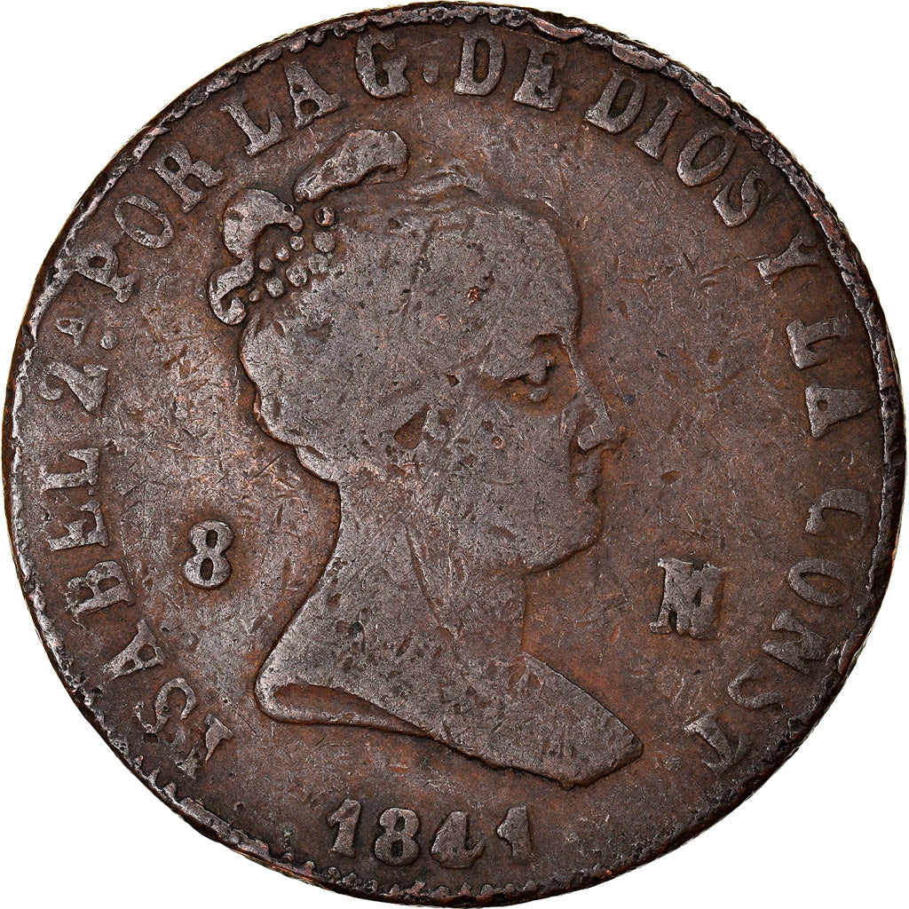 Münze, Spanien, Isabel II, 8 Maravedis, 1841, Segovia, S, Kupfer, KM:531.3