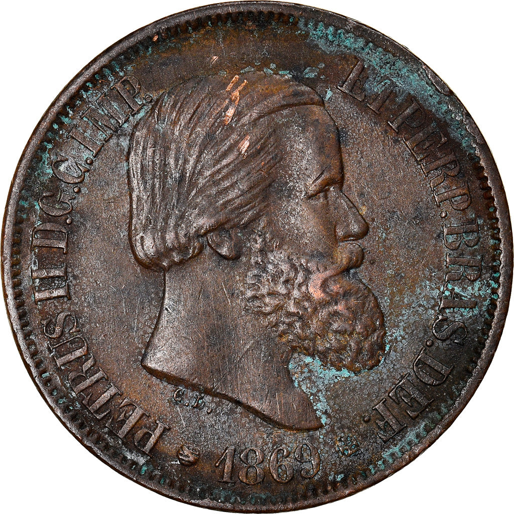 Coin, Brazil, Pedro II, 20 Reis, 1869, EF(40-45), Bronze, KM:474