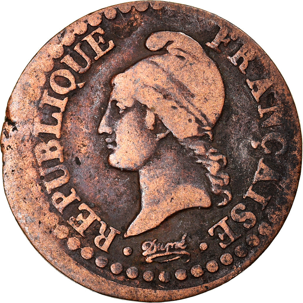 Moneta, Francia, Dupré, Centime, AN 6, Paris, MB, Bronzo, KM:646, Gadoury:76