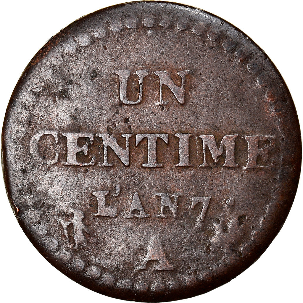 Moneta, Francia, Dupré, Centime, AN 7, Paris, MB, Bronzo, KM:646, Gadoury:76