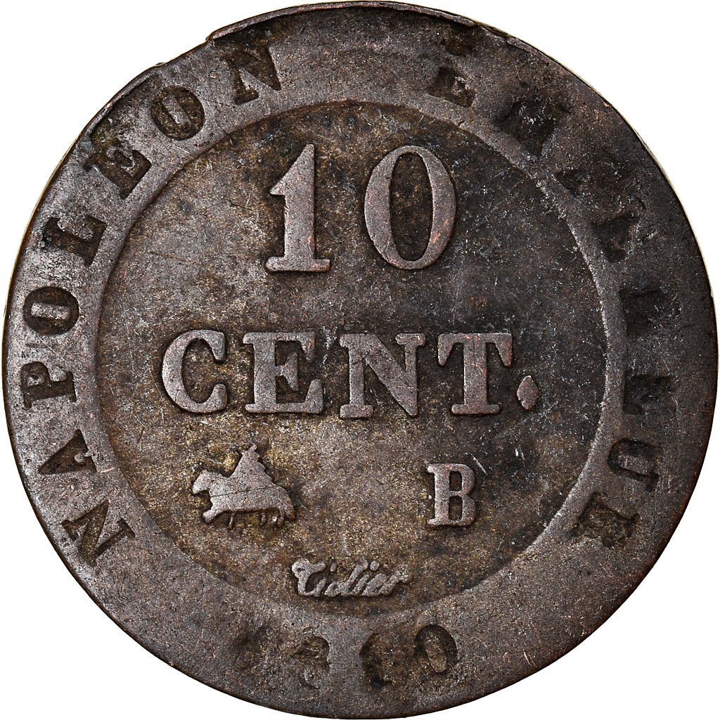 Moneda, Francia, Napoléon I, 10 Centimes, 1810, Rouen, BC+, Vellón, KM:676.2