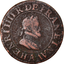 France, Henri IV, Double Tournois, 1603, Paris, VF(20-25), Copper, Sombart:4184