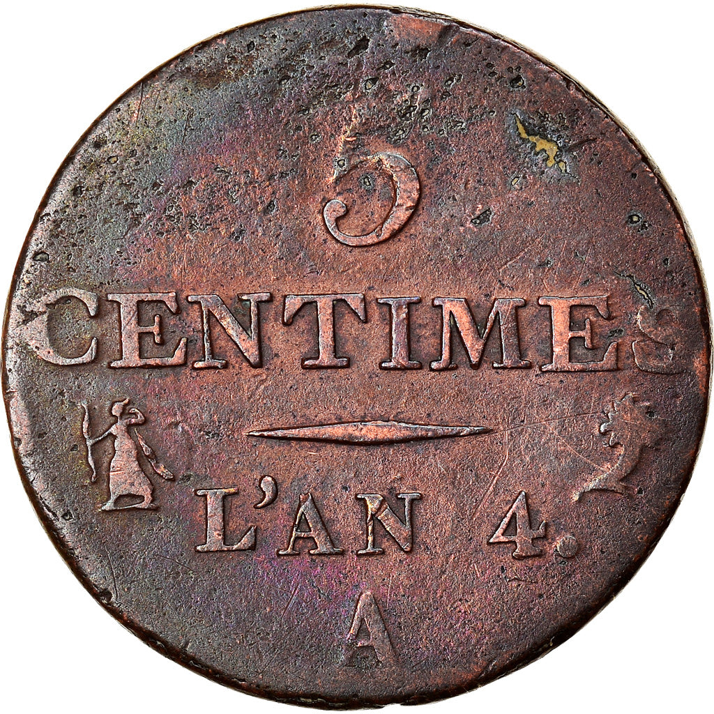 Moeda, França, Dupré, 5 Centimes, AN 4, Paris, VF(30-35), Bronze, KM:635.1