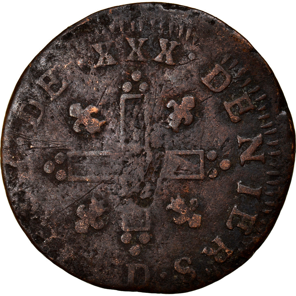 Moneda, Francia, Louis XIV, XXX Deniers aux 2 L couronnés, 30 Deniers, 1711