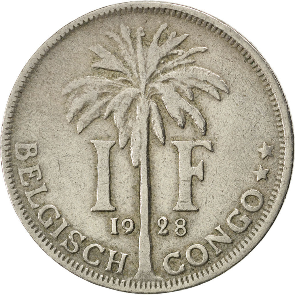 BELGIAN CONGO, Franc, 1928, KM #21, VF(20-25), Copper-Nickel, 28.9, 10.11