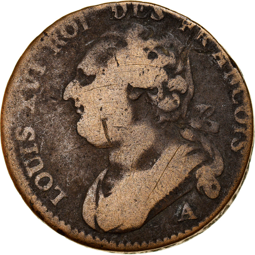 Moeda, França, 12 deniers françois, 12 Deniers, 1792, Paris, VF(20-25)