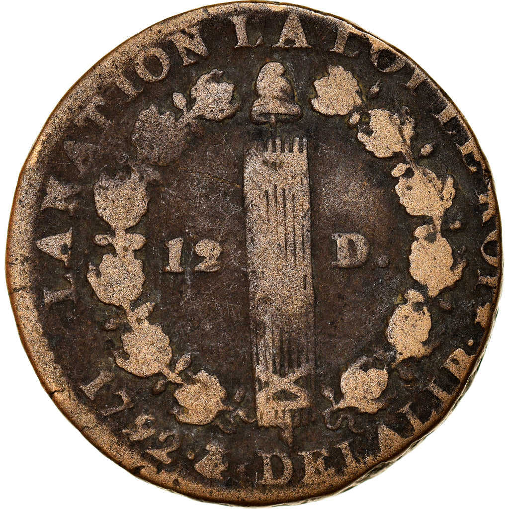 Moeda, França, 12 deniers françois, 12 Deniers, 1792, Paris, VF(20-25)