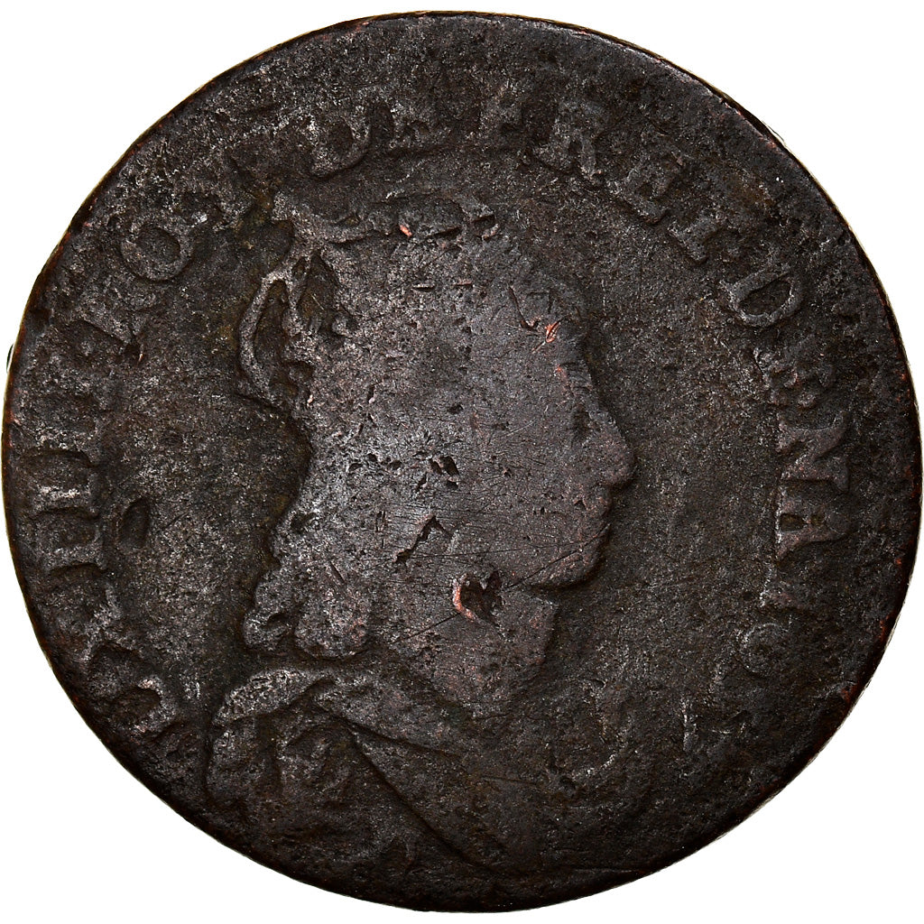 Moneta, Francia, Louis XIV, Liard de France au buste juvénile, deuxième type