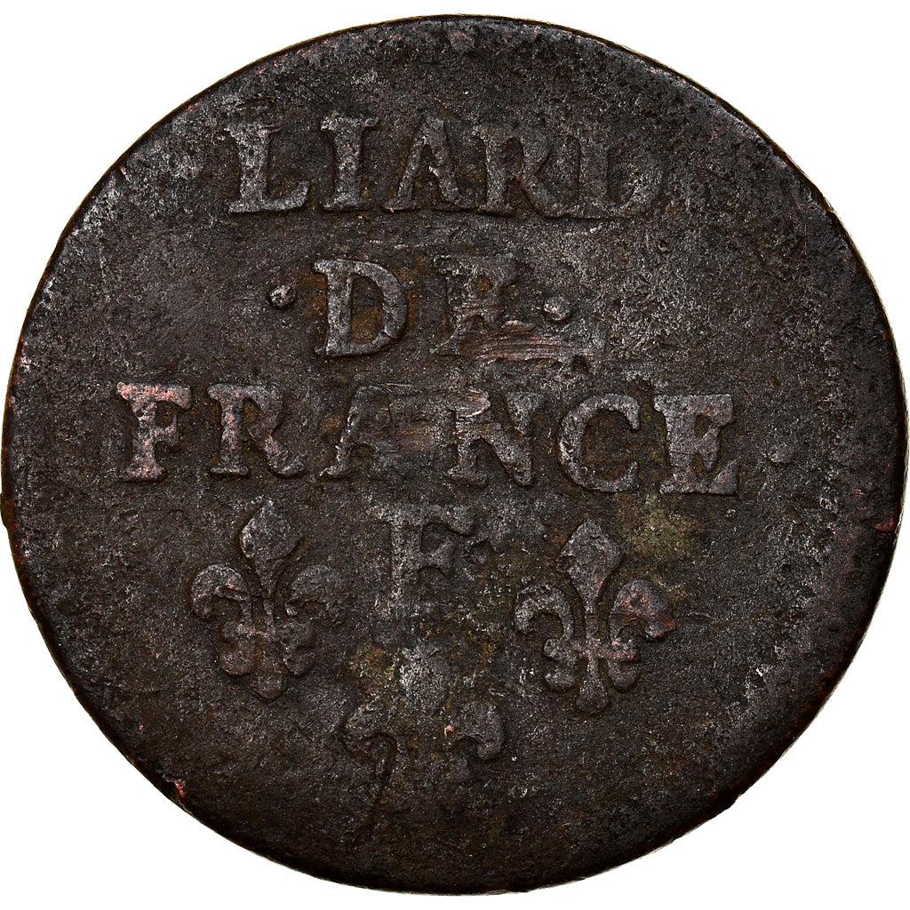 Moneta, Francia, Louis XIV, Liard de France au buste juvénile, deuxième type