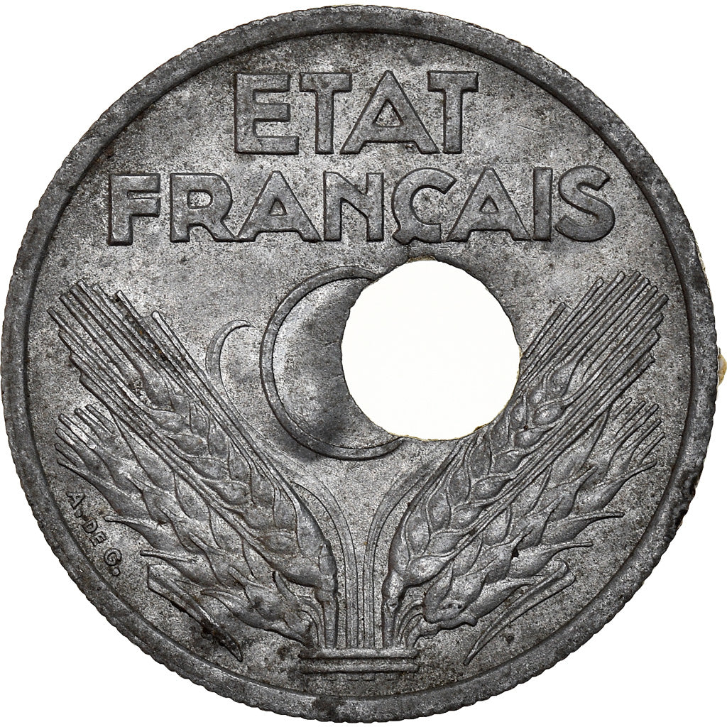 Moeda, França, État français, 10 Centimes, 1941, Paris, Furo Descentrado