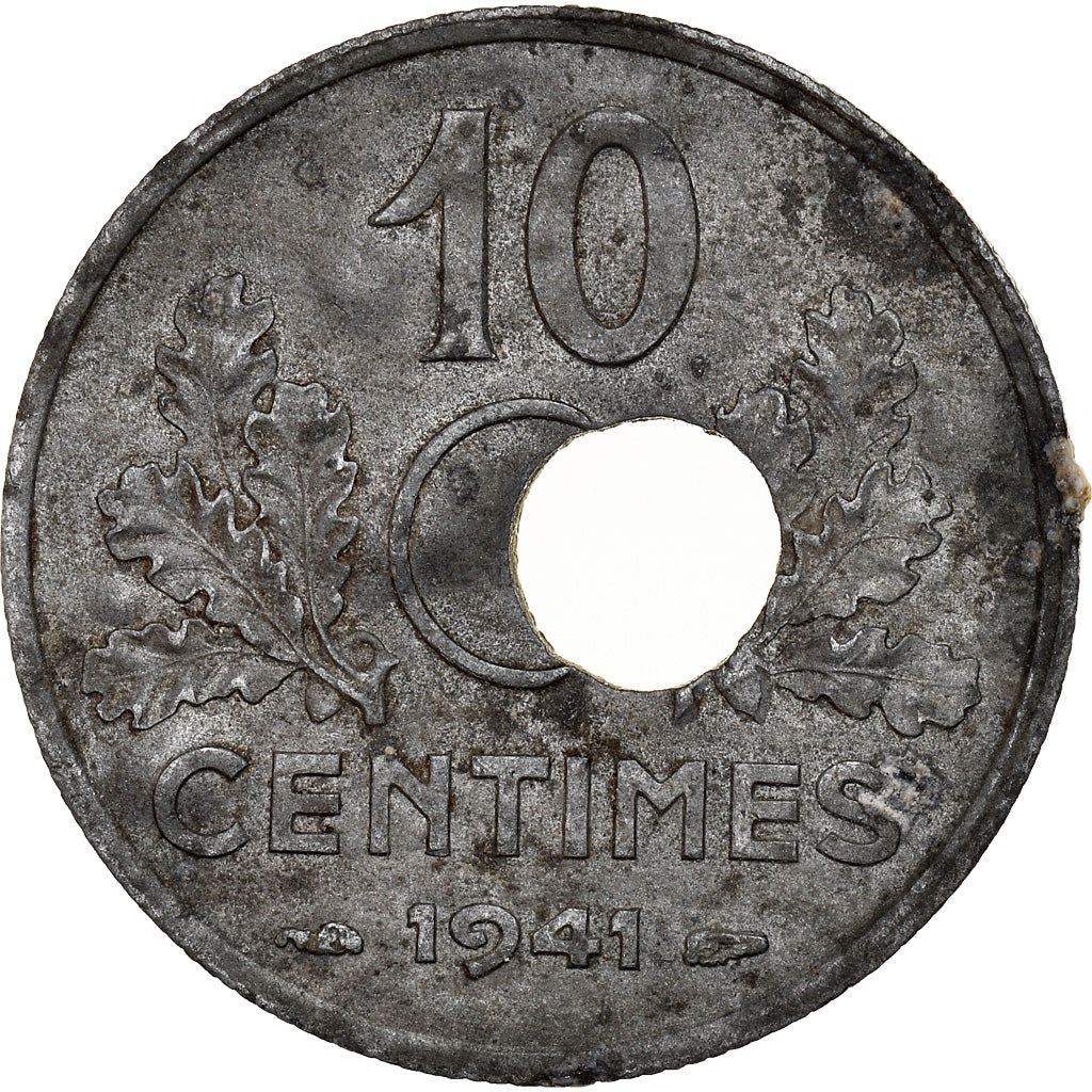 Moeda, França, État français, 10 Centimes, 1941, Paris, Furo Descentrado
