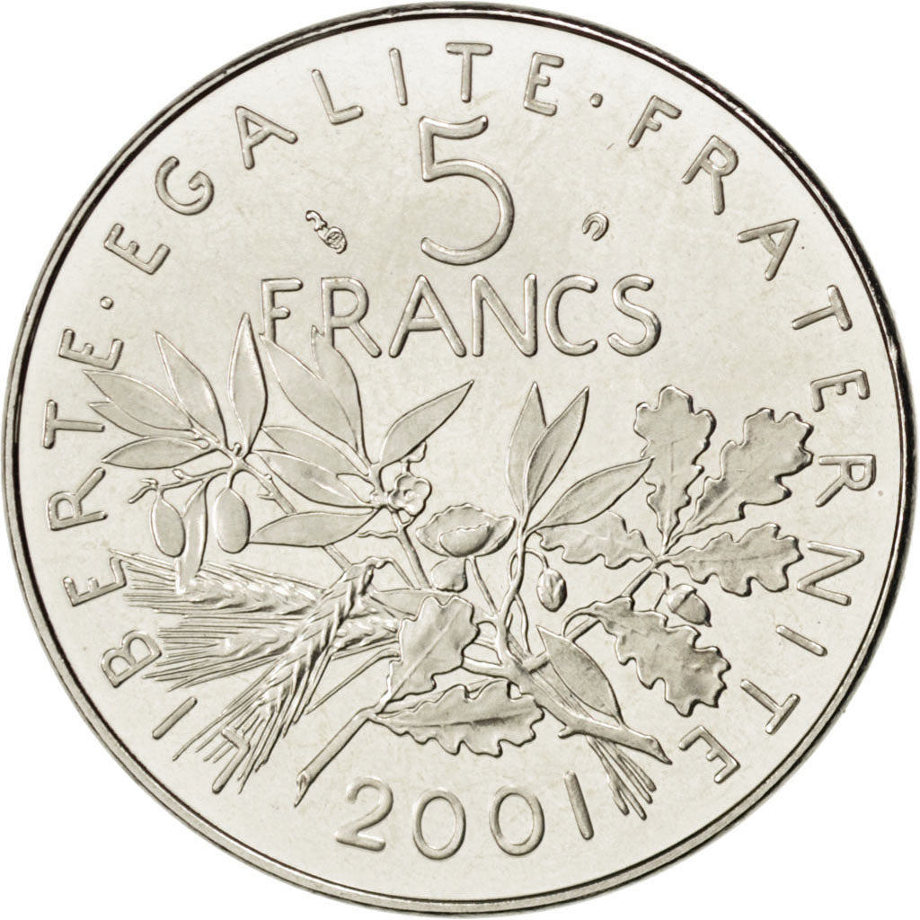 FRANCE, Semeuse, 5 Francs, 2001, Paris, KM #926a.2, MS(63), Nickel Clad...