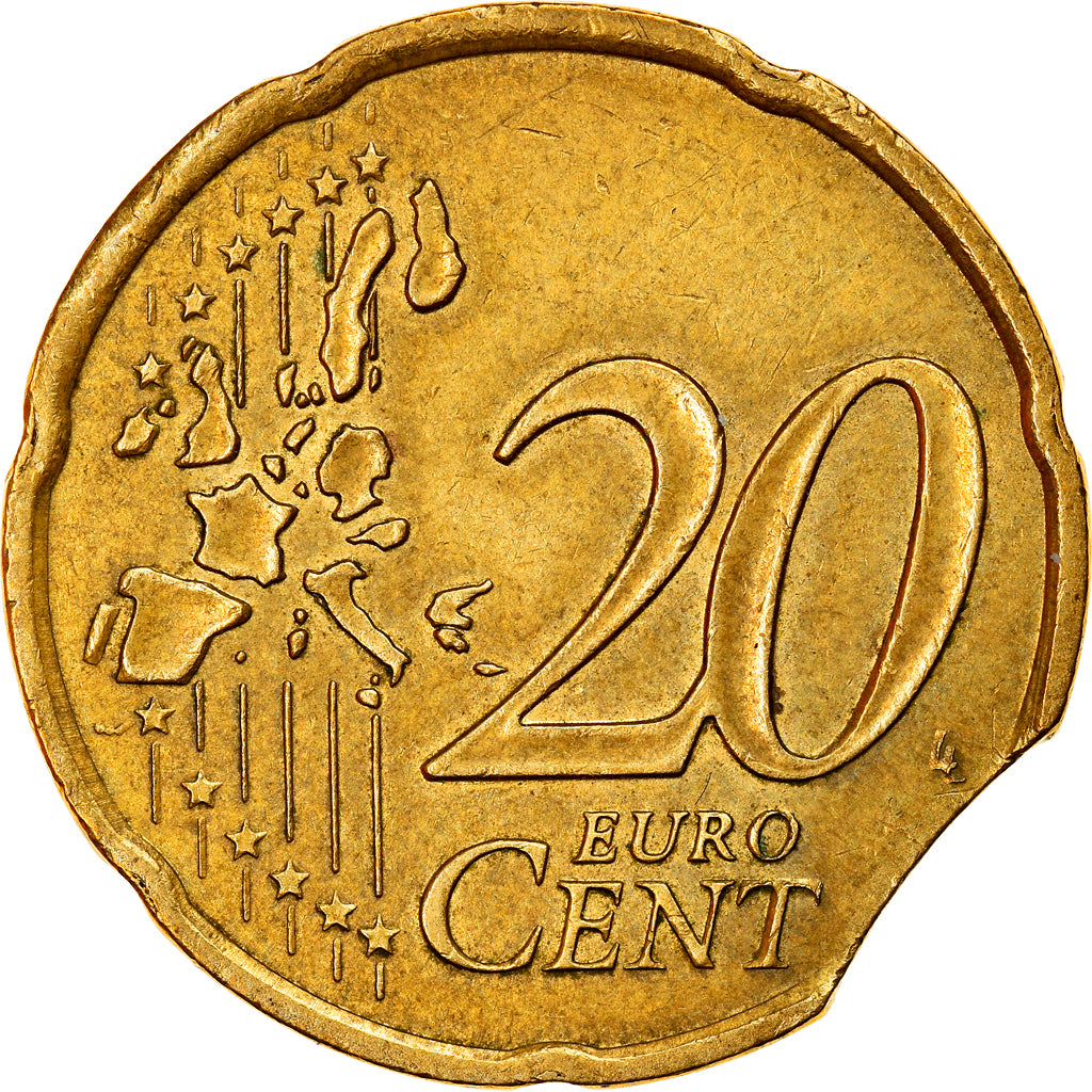 France, 20 Euro Cent, 2001, Pessac, error clipped planchet, TTB+, Laiton
