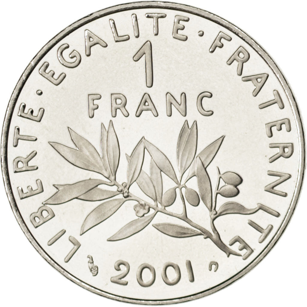 FRANCE, Semeuse, Franc, 2001, KM #925.2, MS(64), Nickel, 24, Gadoury #474b, 6.01