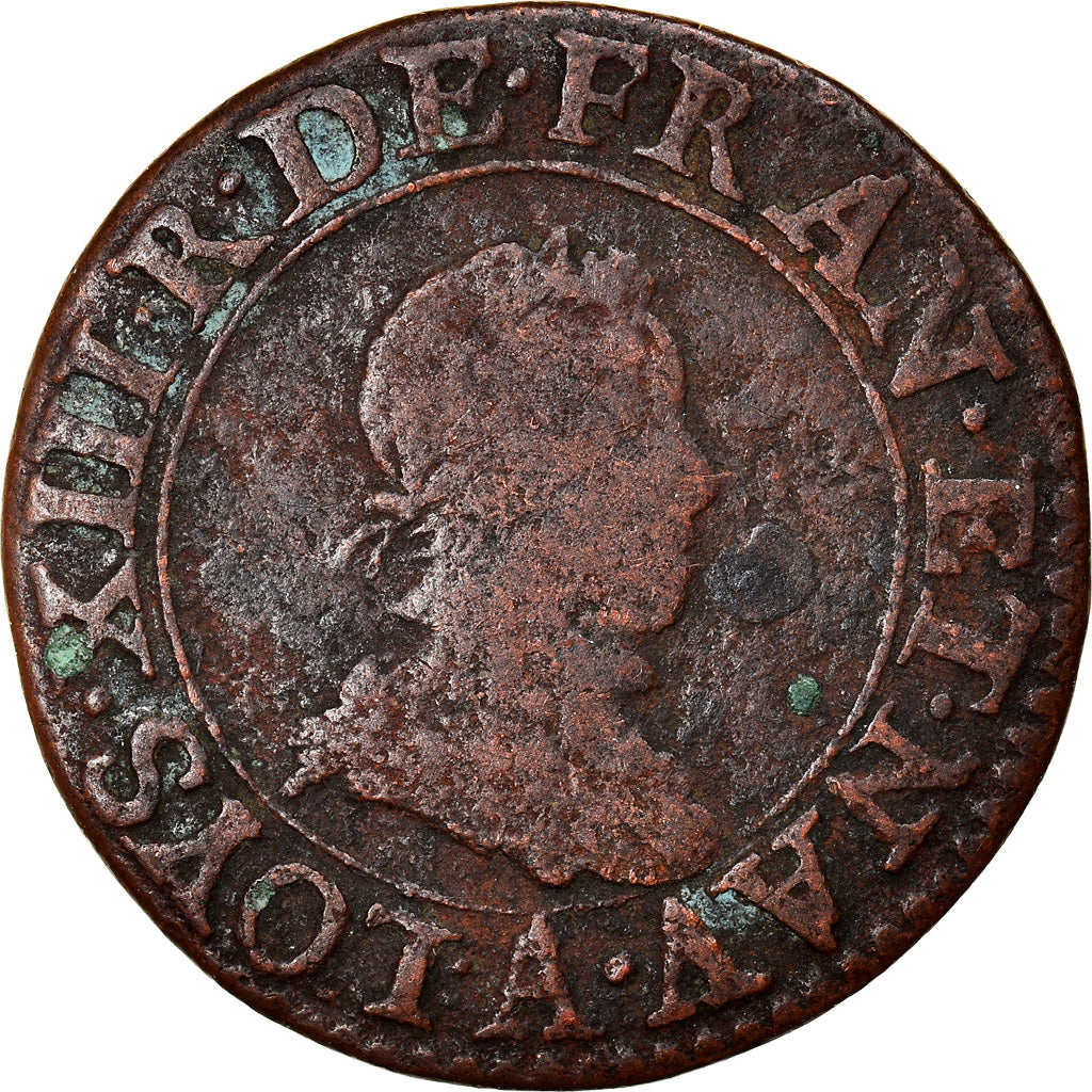 Monnaie, France, Louis XIII, Double Tournois, 1615, Paris, TB+, Cuivre, CGKL:386