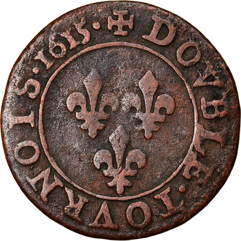 Monnaie, France, Louis XIII, Double Tournois, 1615, Paris, TB+, Cuivre, CGKL:386