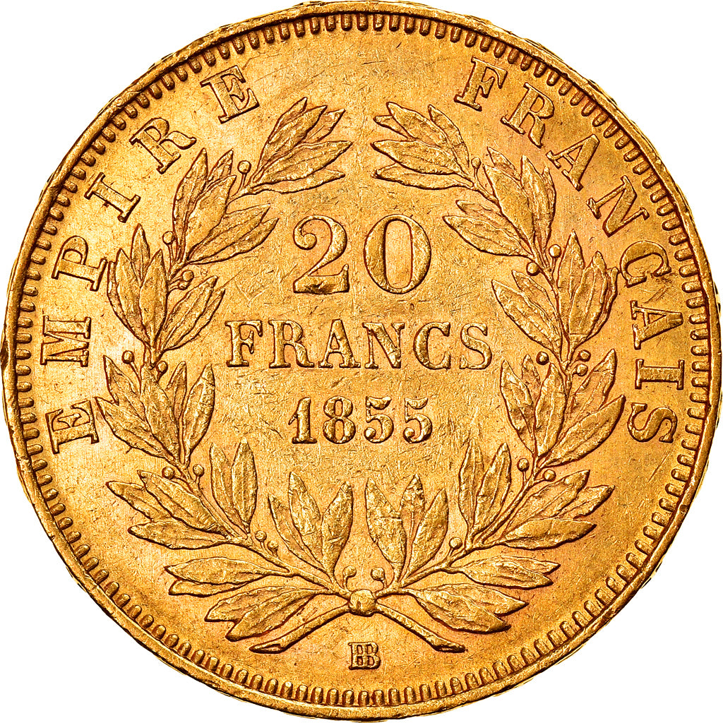Moneta, Francia, Napoleon III, Napoléon III, 20 Francs, 1855, Strasbourg, BB+
