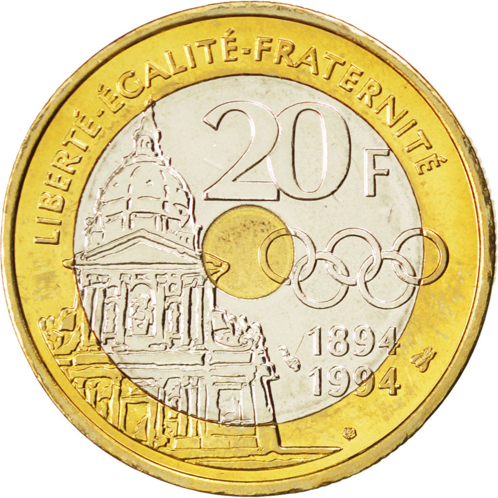 FRANCE, 20 Francs, 1994, KM #E146, MS(60-62), Tri-Metallic, Gadoury #873, 8.93