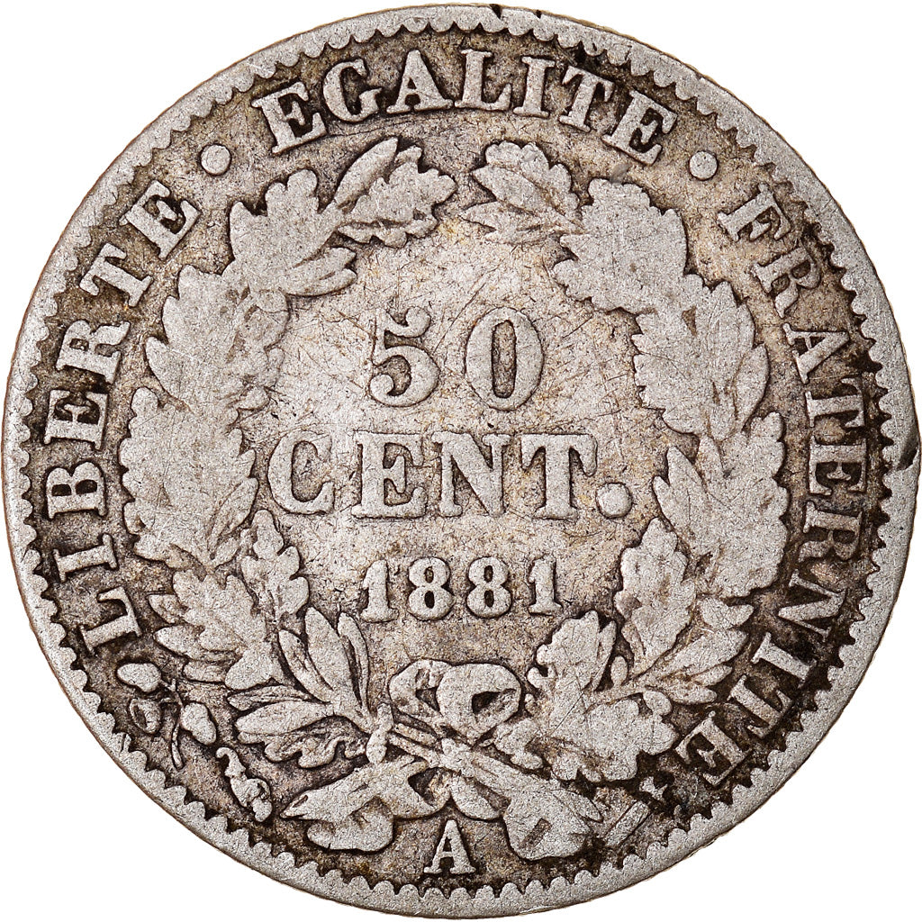 Moneta, Francia, Cérès, 50 Centimes, 1881, Paris, MB, Argento, KM:834.1