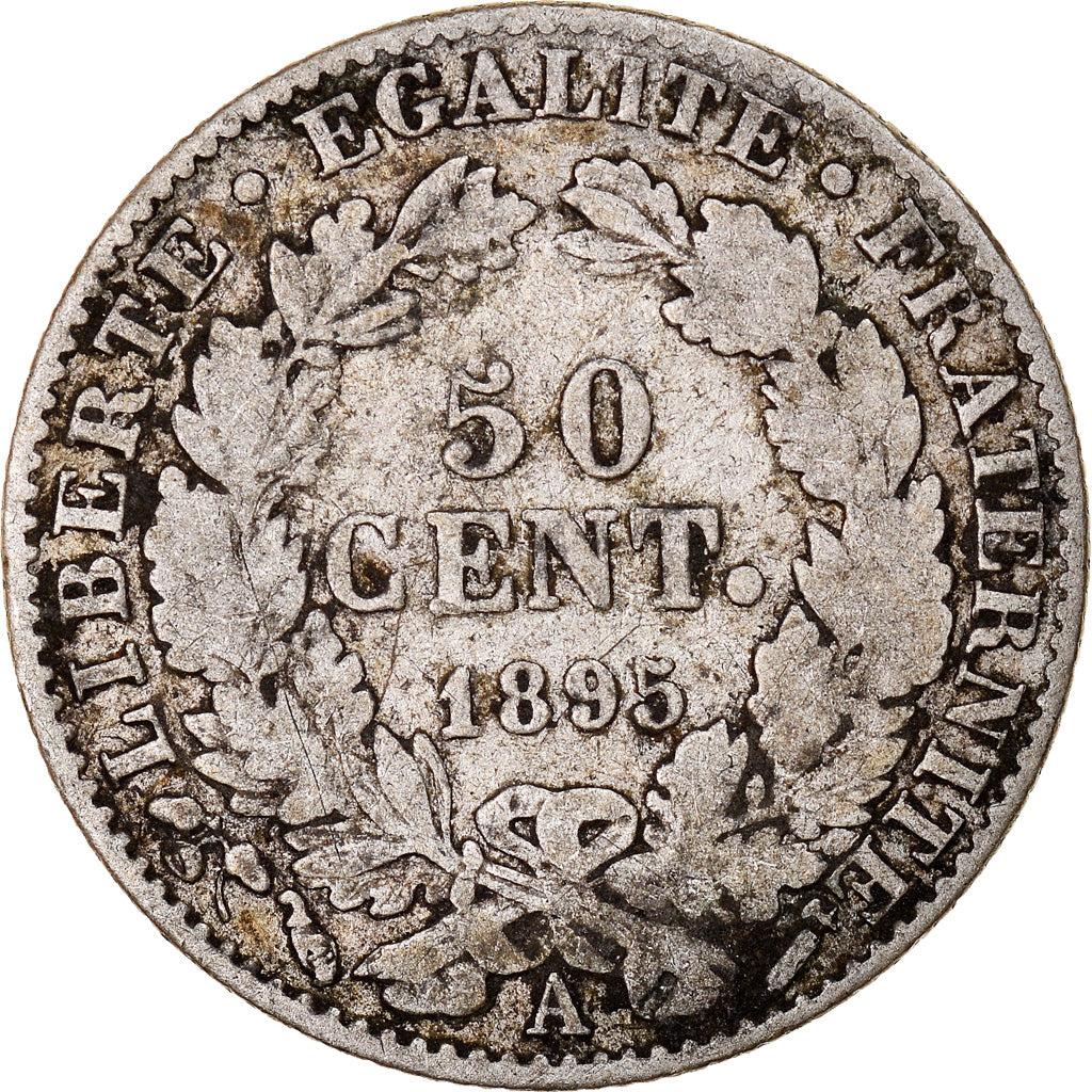 Moneta, Francia, Cérès, 50 Centimes, 1895, Paris, MB+, Argento, KM:834.1