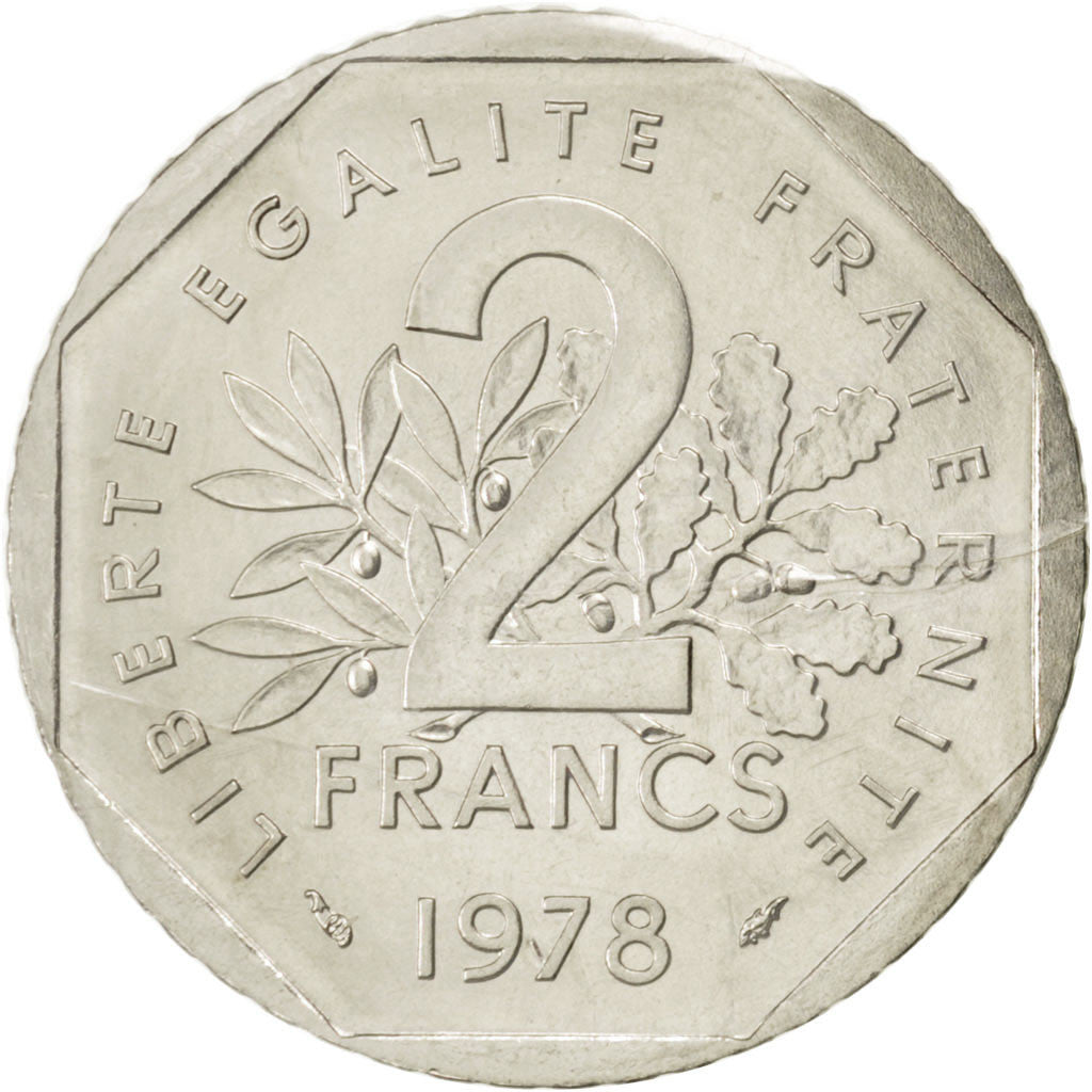FRANCE, 2 Francs, 1978, KM #E119, MS(65-70), Nickel, Gadoury #547, 7.50